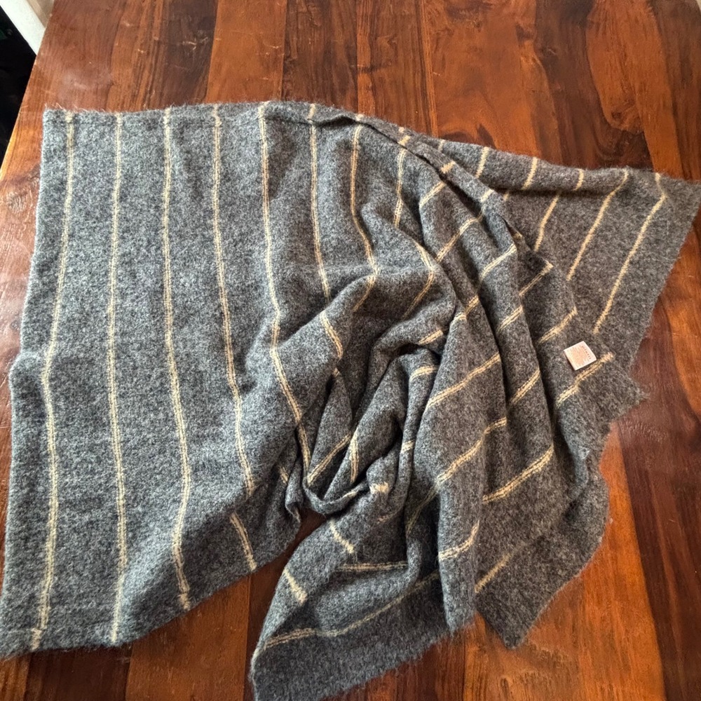 Pistil Grey Striped Knit Scarf Wool Blend Rectangular Wrap One Size